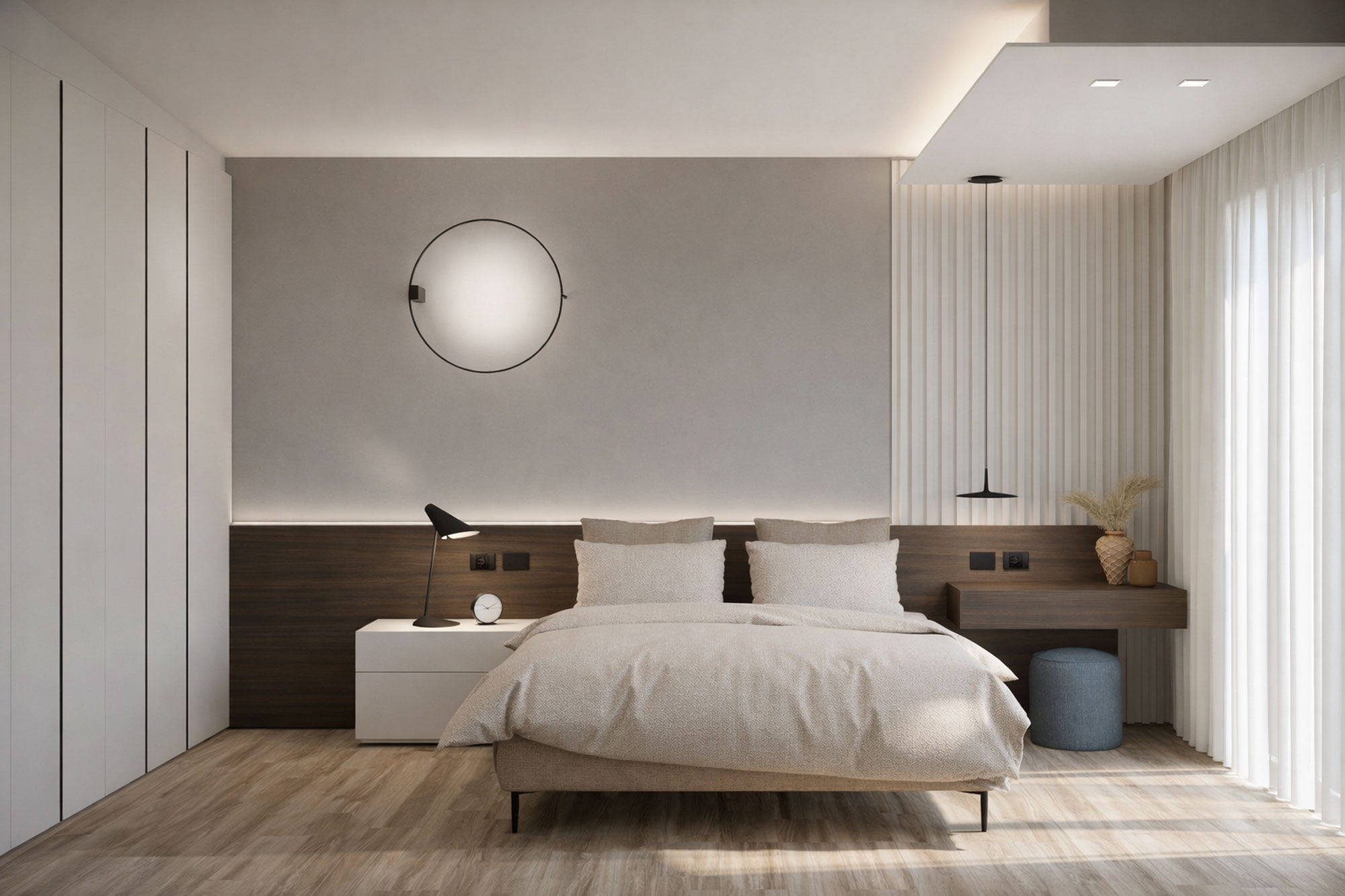 arredamento-casa-rendering-3d-gruppo5 Rendering 3D fotorealistico dell'arredo di una camera da letto in legno scuro